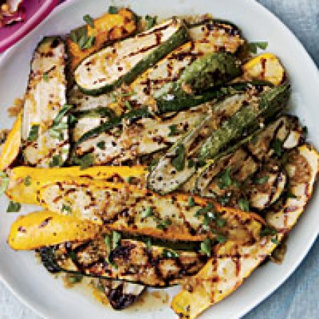 Grilled Summer Squash with Bagna Cauda & Fried Capers