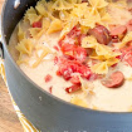 One Pot Cheesy Smoked Sausage & Pasta Skillet