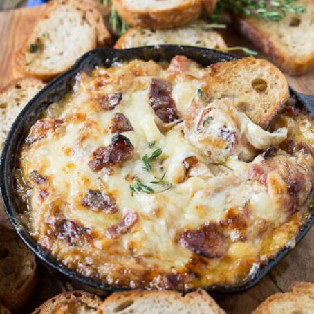 Hot Caramelized Onion Dip with Bacon and Gruyere
