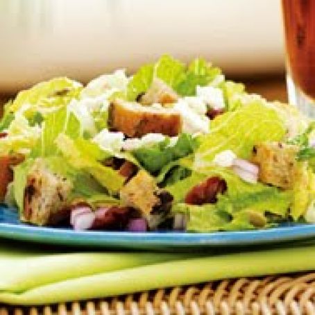 Romaine Salad with Fresh Cherries, Pumpkin Seeds and Sheep's Milk Feta with Olive Bread Croutons