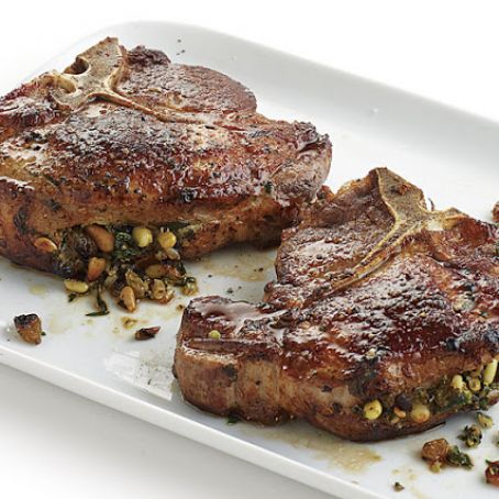 Pork Chops Stuffed with Pine Nuts and Herbs