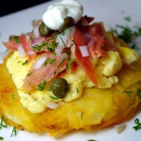 Rosti Potatoes, Smoked Salmon and Scrambled Eggs