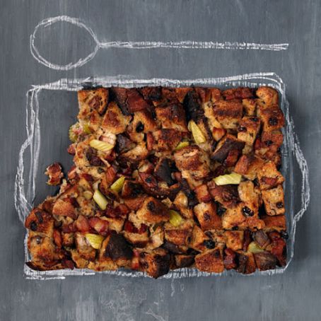 Cranberry-Pecan Bread Pudding with Bacon