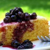 Lemon Cornmeal Cake with Lemon Glaze and Crushed-Blueberry Sauce
