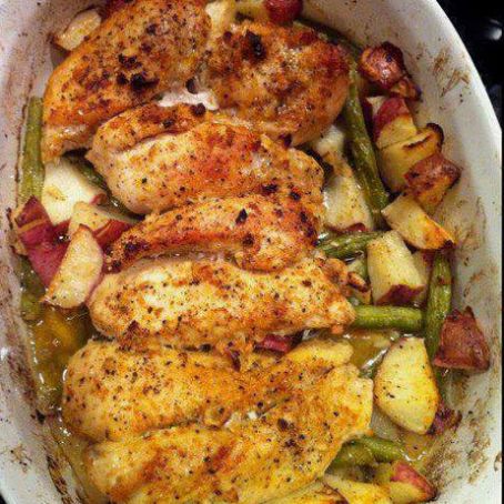Garlic Lemon Chicken with Green Beans and Red Potatoes
