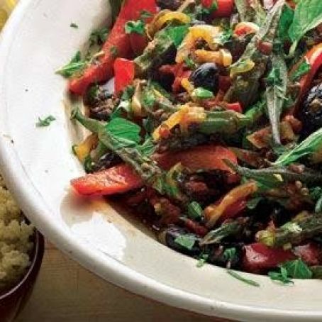 Okra with tomato, lemon and coriander
