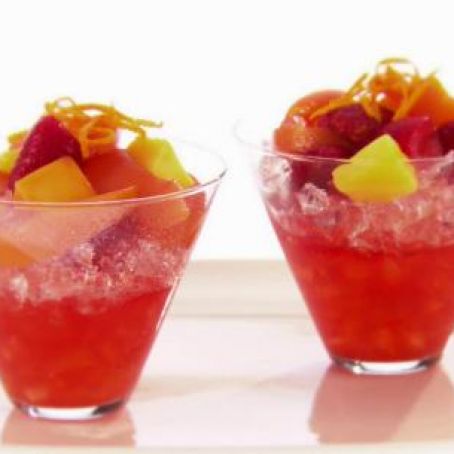 Poached Strawberries, Peaches, and Mango over Crushed Ice (Giada)