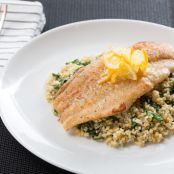 Meyer Lemon-Glazed Catfish with Ginger Collard Green & Cracked Freekeh Salad