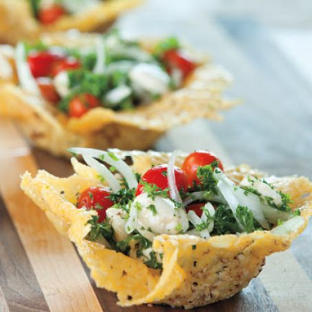 Parsley, Mozarella and Tomato Salad in Frico Baskets