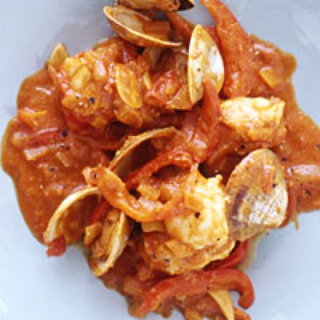 Fish Stew with Peppers, Almonds and Saffron