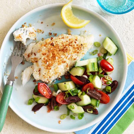 Panko-Topped Tilapia with an Easy Greek Salad - Recipe.com