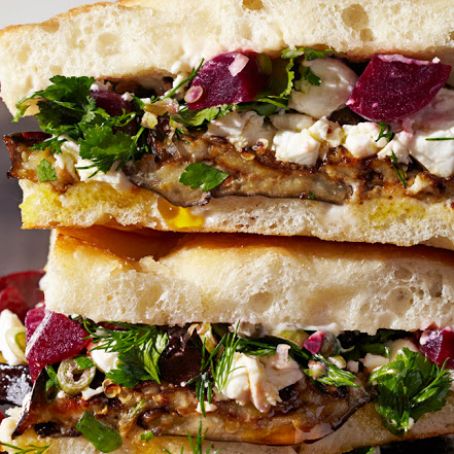 Roasted Eggplant and Pickled Beet Sandwiches