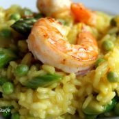 Asparagus, Pea and Saffron Risotto (with Shrimp)