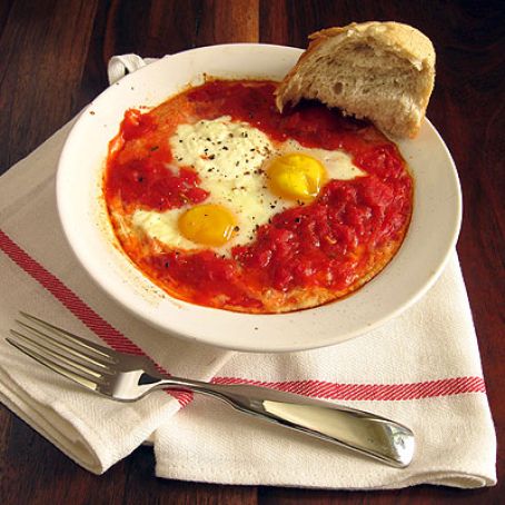 Baked Eggs In Tomato Sauce with Ricotta Cheese