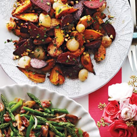 ROASTED BEETS AND PEARL ONIONS WITH PISTACHIO VINAIGRETTE