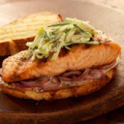 SALMON CLUB SANDWICHES WITH CUCUMBER-APPLE SLAW