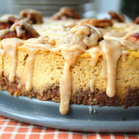 GF Pumpkin Bourbon Cheesecake with Spiced Pecan Crust