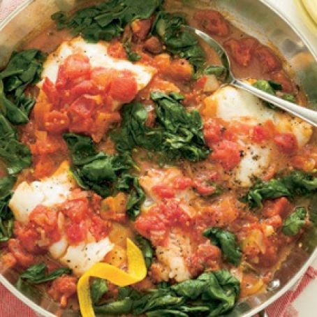 COD FILLETS WITH TOMATOES, ORANGE AND SPINACH