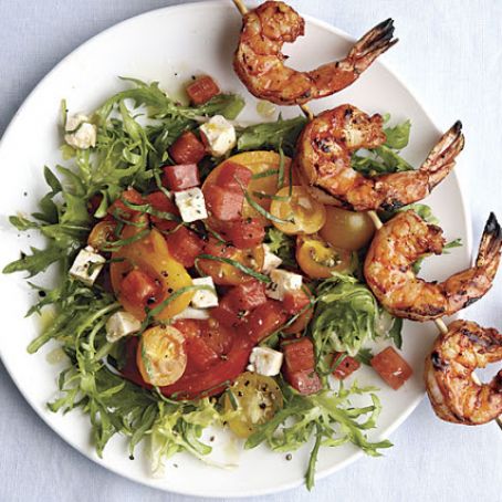 Grilled Shrimp Salad with Feta, Tomato, and Watermelonon