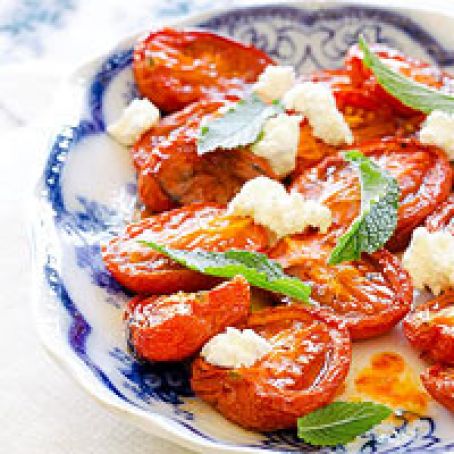 Oven-melted Tomatoes w/Goat Cheese & Mint