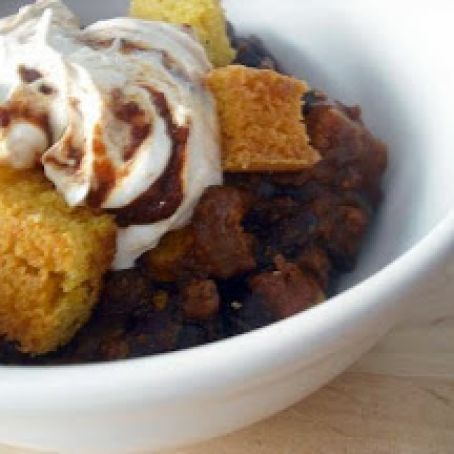 Pumpkin Mole Chili w/ Chipotle Creme and Homemade Cornbread Croutons