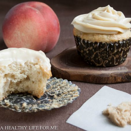 White Peach Cupcakes with Brown Sugar Frosting