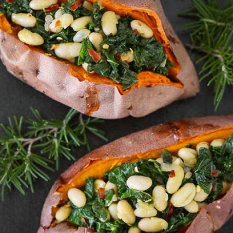 Stuffed Sweet Potatoes with Beans and Greens