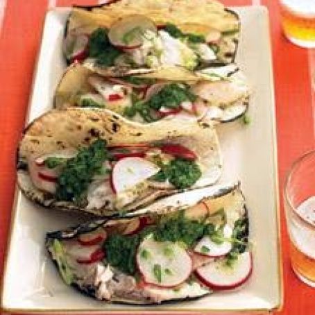 Fish Tacos with Salsa Verde and Radish Salad