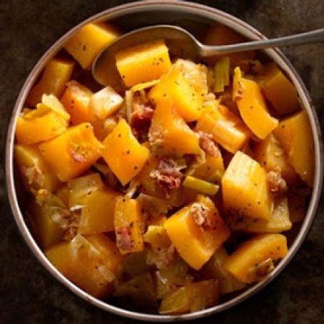 BITTERSWEET SQUASH WITH PANCETTA AND LEEKS