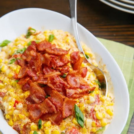 Creamed Corn with Roasted Red Peppers and Bacon