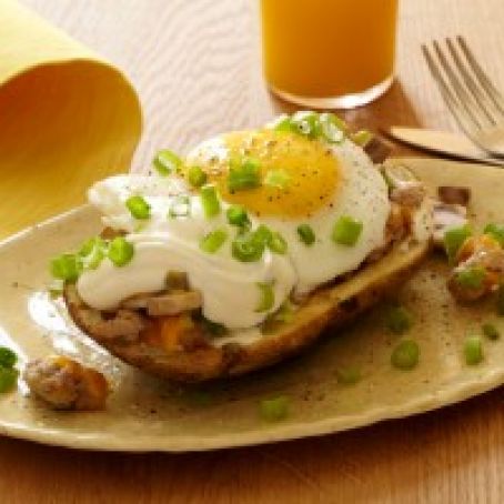 Stuffed Potato Skin Skillet Hash with Fried Eggs