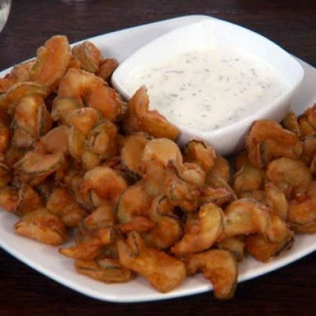 Fried Bread and Butter Pickles with Buttermilk Chive Dressing