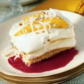 Mango Tiramisu with Raspberry Sauce