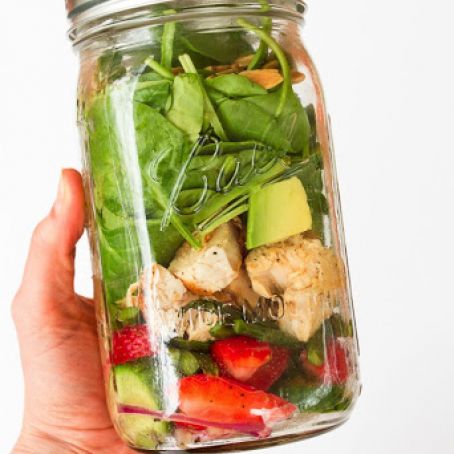 Chicken - Strawberry Spinach Mason Jar Salad with Citrus Poppyseed Dressing