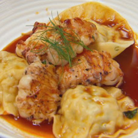 Prawn Ravioli with Seafood Bisque, Bug Tail and Prawn Oil