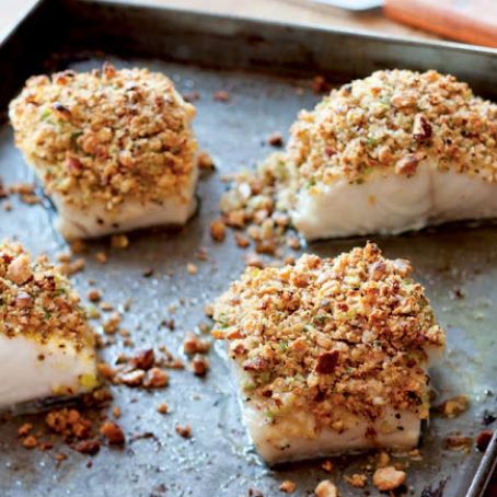 Baked Fish with Almonds Lemon and Bread Crumbs