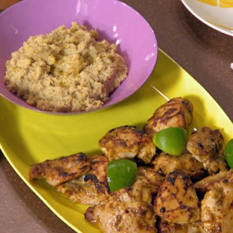 Tandoori (Fake) Chicken with Mashed Chicpeas and Pepper and Onion Salad