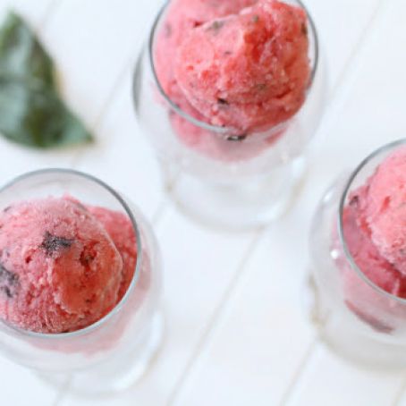 Basil and Strawberry Riesling Sorbet