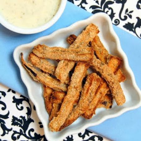 Baked Eggplant Fries with Lemon Dill Dipping Sauce