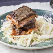 Hot Smoked Pastrami Salmon with Apple-Cabbage Slaw