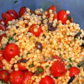 Pearl couscous with olives and roasted tomatoes