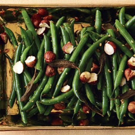 GREEN BEANS w/BLACKENED SAGE & HAZELNUTS