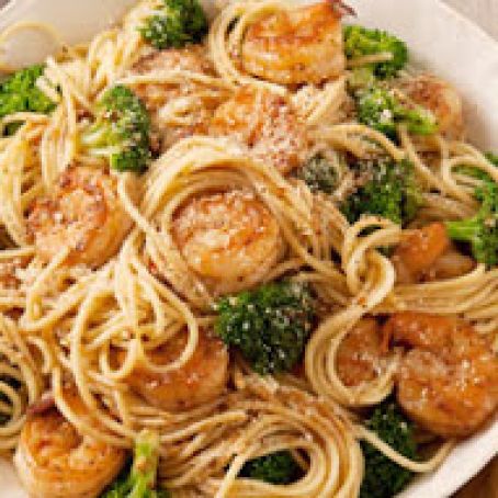 Spaghetti with Garlic Shrimp & Broccoli
