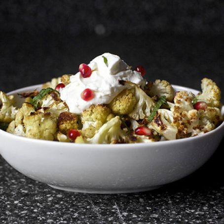 Cumin Roasted Cauliflower with Yoghurt and Pomegranate Seeds