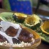 Roasted Balsamic Chicken With Horseradish Froth, Acorn Squash With Pumpkin Seeds, Brown Rice