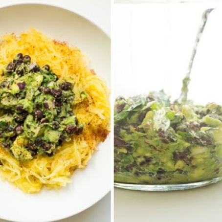 Tex Mex Spaghetti Squash with Black Bean Guacamole