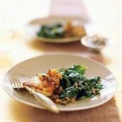 Striped Bass With Toasted-Shallot Vinaigrette and Spinach