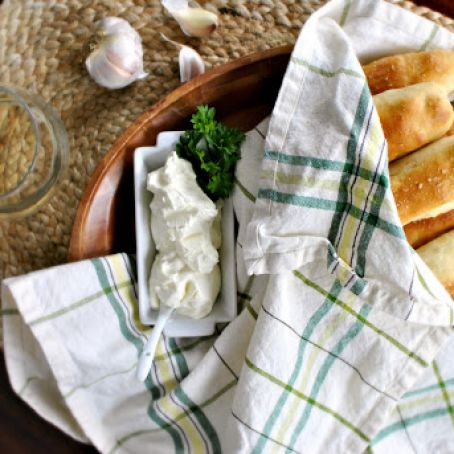 Homemade Breadsticks with Garlic Cheese Dip