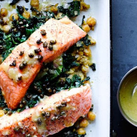Slow-Cooked Salmon, Chickpeas and Mustard Greens