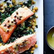 Slow-Cooked Salmon, Chickpeas and Mustard Greens